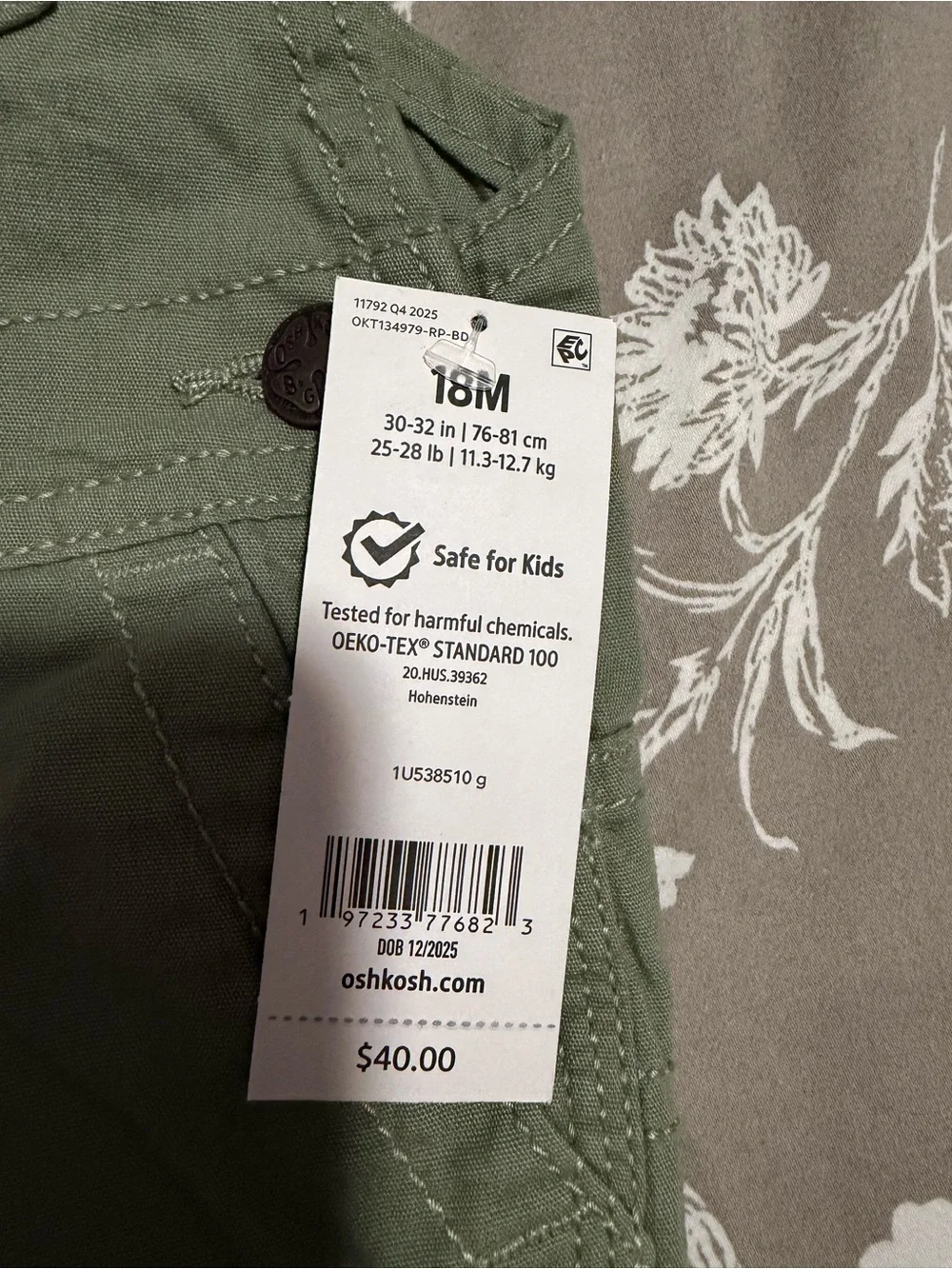 OshKosh B'gosh Olive Green Short Overalls